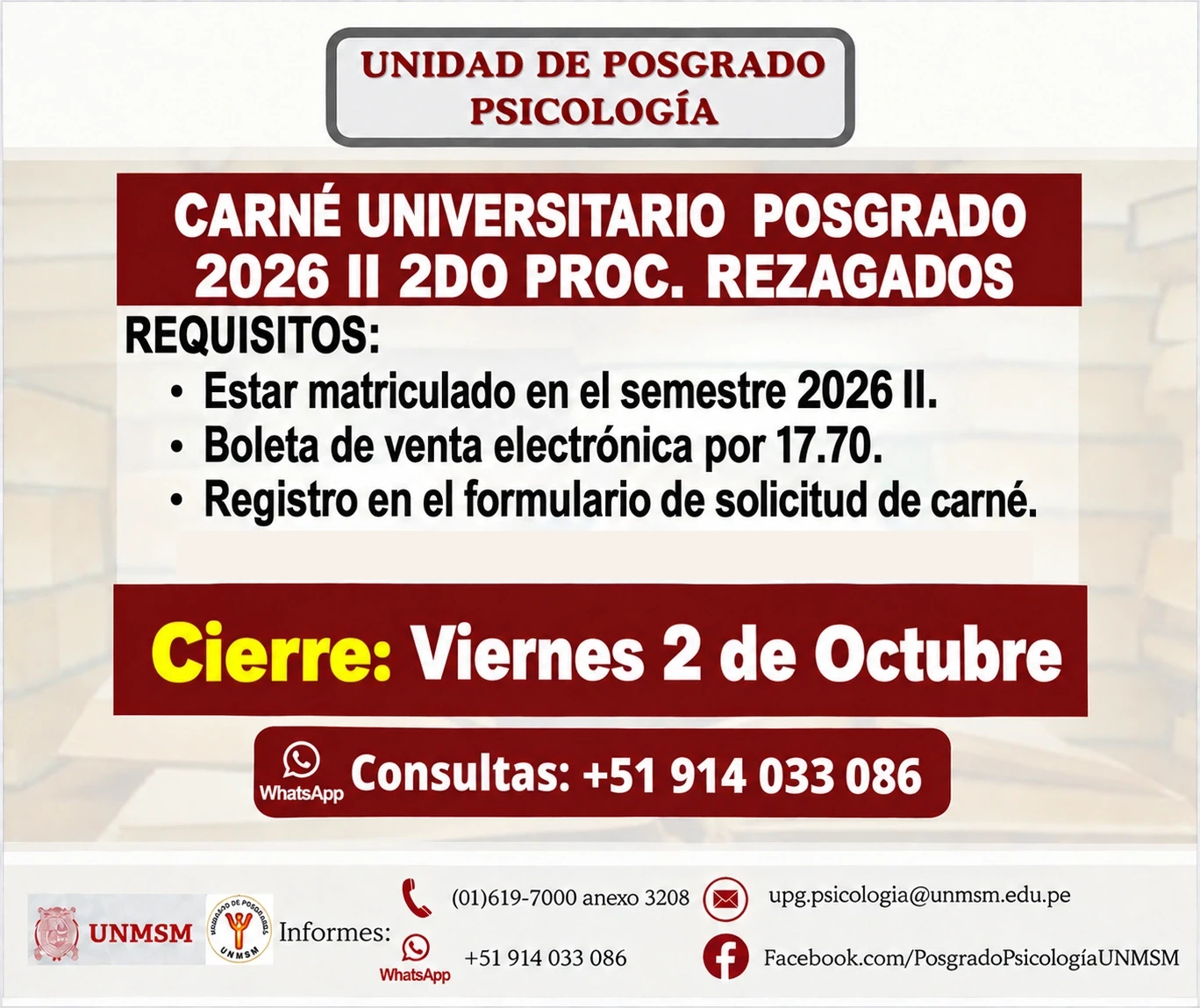 carné universitario posgrado 2026 rezagados